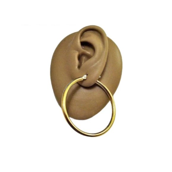 Extra Large Hoop Pierced Post Stud Earrings Round Tube Gold Tone 3mm Wide Band - Picture 3 of 6